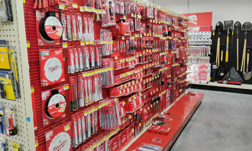 Power tool accessories and supplies inside of Thedford Lumber.